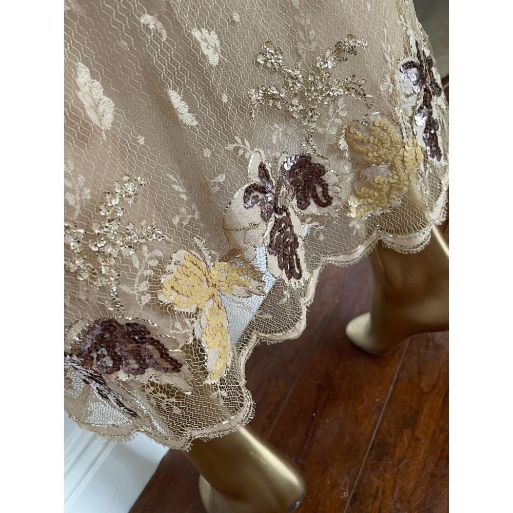 Vintage Rina Di Montella Sheer Lace Dress With Embroidered Floral Sequins Size 6 - Picture 11 of 16
